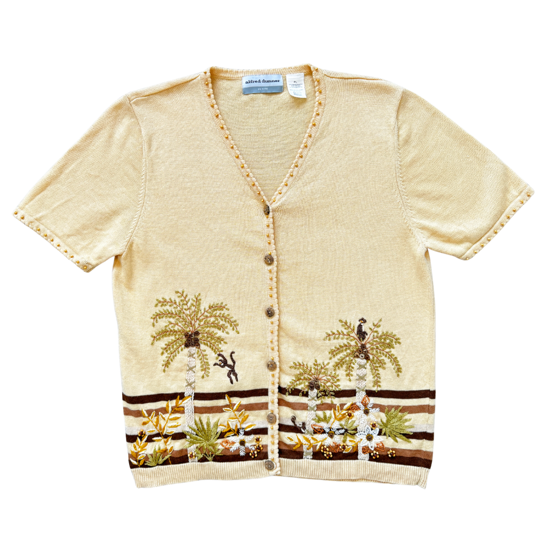 Vintage 90s Alfred Dunner Jungle Embroidered Short Sleeve Cardigan | Small - Medium