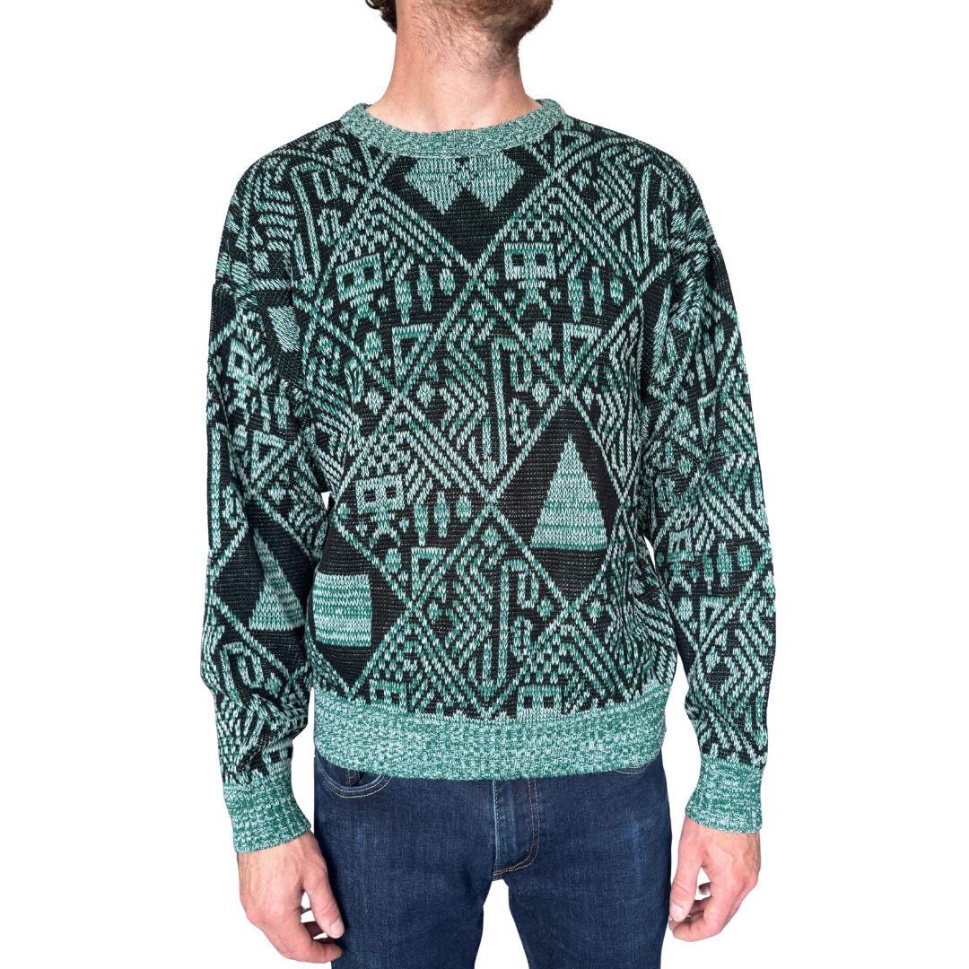 Men's Oscar De La Renta Green and Black Abstract Sweater | Large