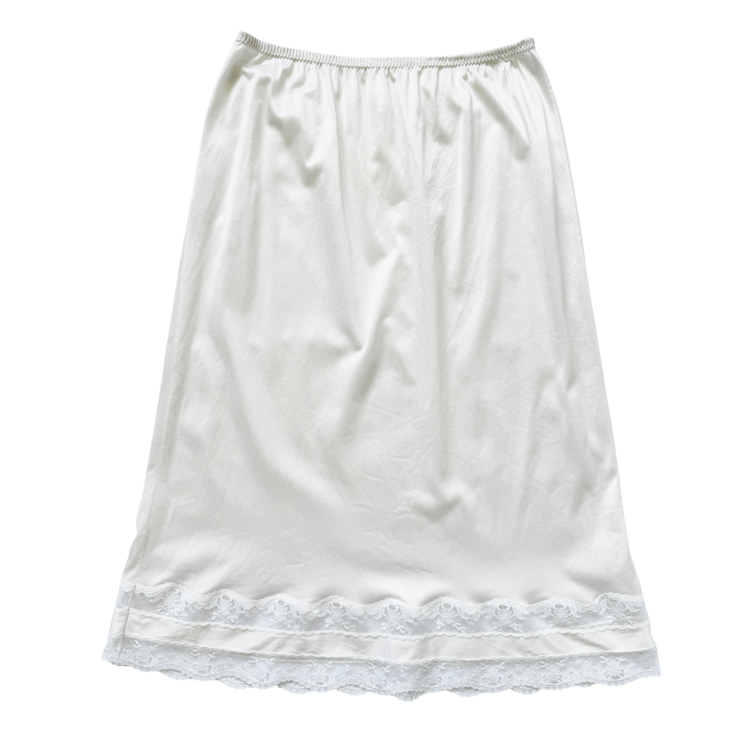 Vintage 80s French Maid White Lace Trim Skirt Slip | Small