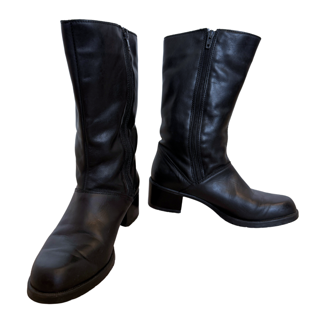 Henri Pierre Square Heel Black Leather Boots | 6 1/2-7