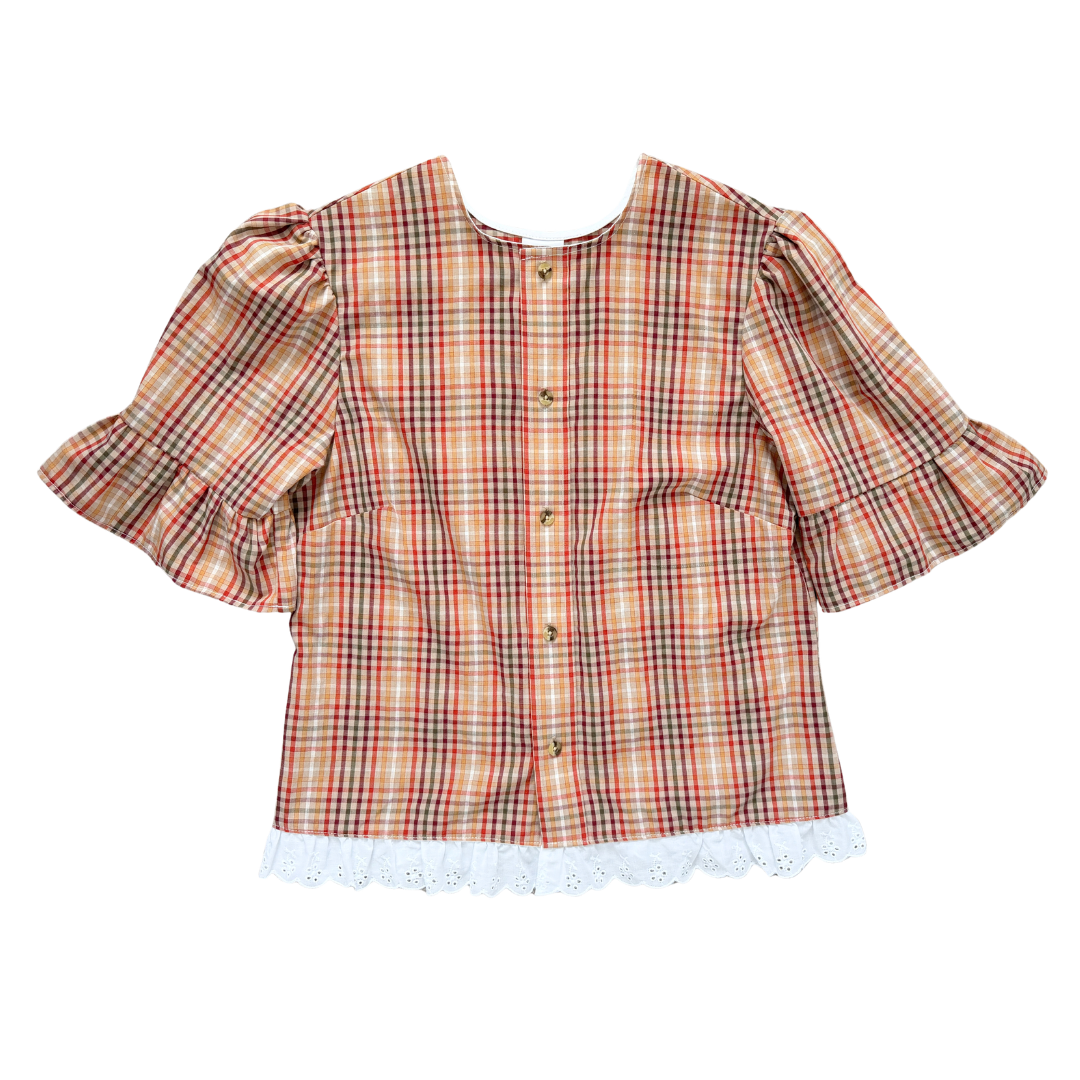 Up-Cycled Fall Striped Ruffled Blouse | Extra-Small / Small