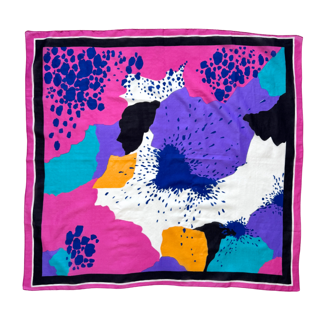 Vintage Multicolored Bold Abstract Floral Square Scarf
