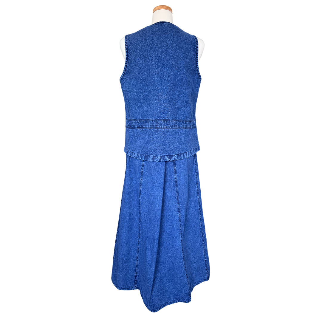 Jazzino Dark Denim Skirt with Pearl Floral Applique | Medium-Large