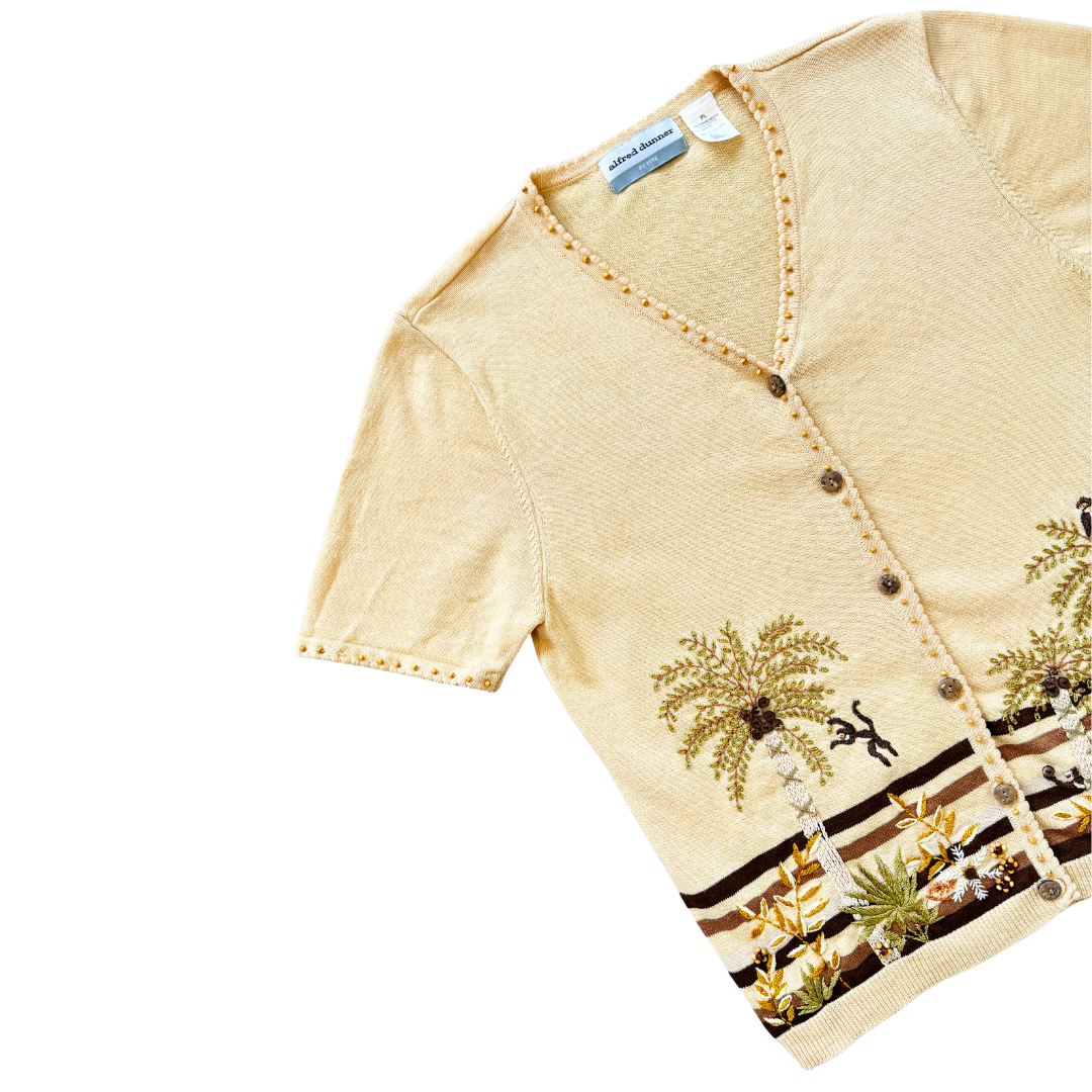 Alfred Dunner Jungle Embroidered Short Sleeve Cardigan | Small - Medium