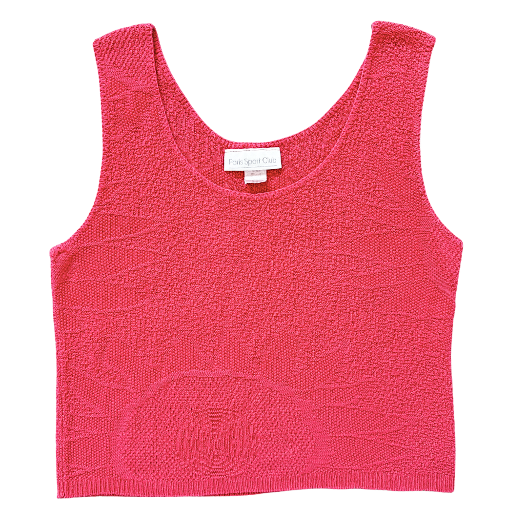 Vintage 80s-90s Paris Sport Club Coral Knit Graphic Tank Top | Medium