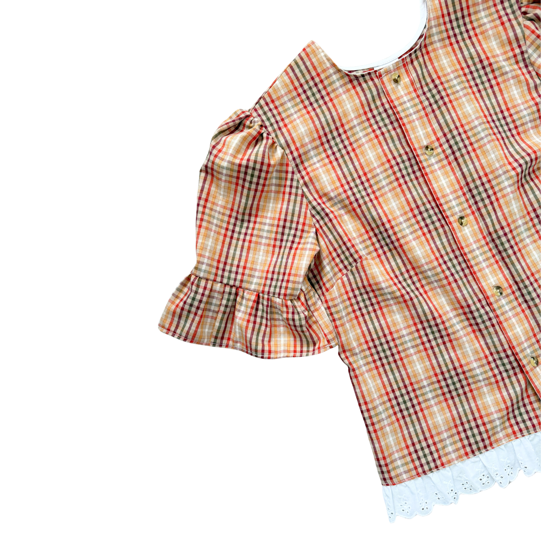 Up-Cycled Fall Striped Ruffled Blouse | Extra-Small / Small