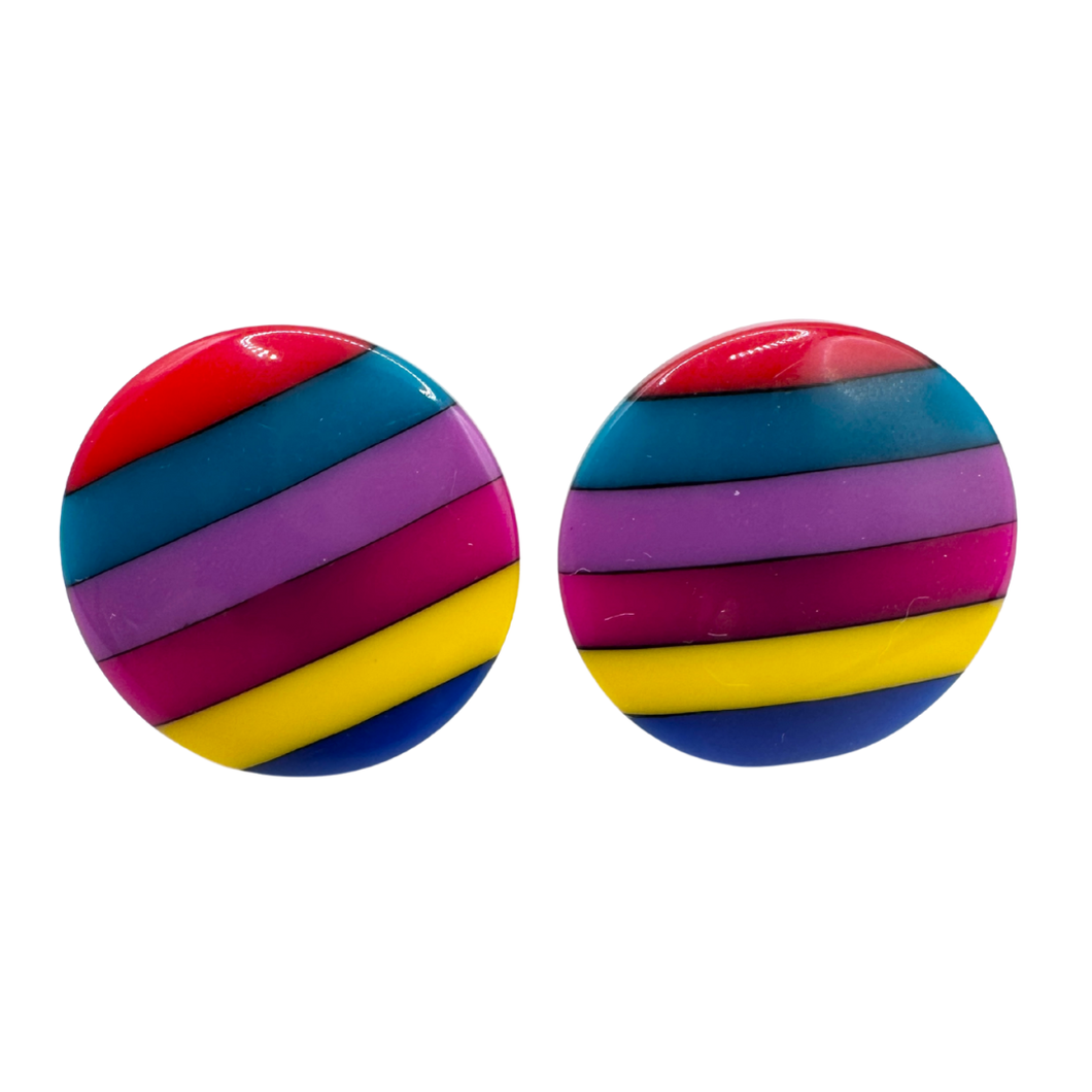 Vintage 1980s Round Rainbow Flat Stud Earrings