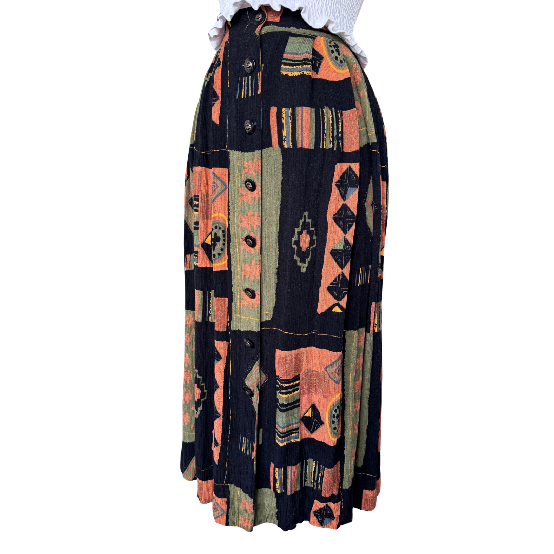 Eric Ryan Abstract Button Front Skirt | Medium-Large