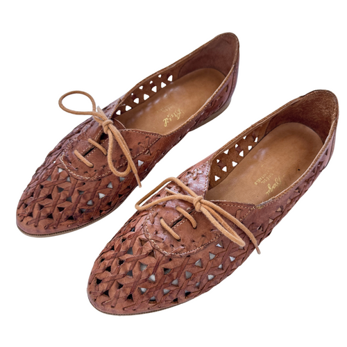 Vintage Tan Leather Lace-up Huarache Shoes Size 7