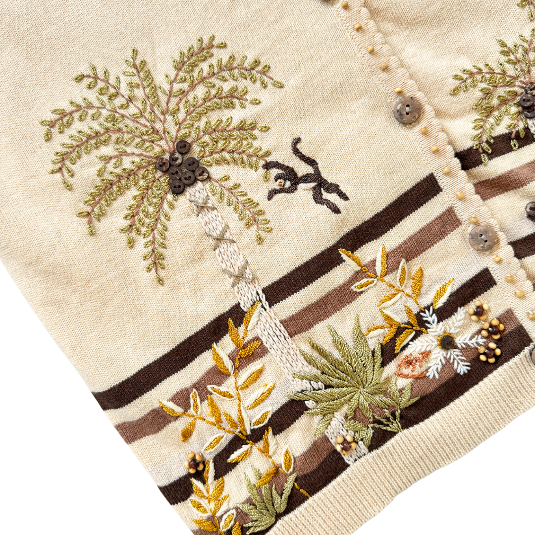 Alfred Dunner Jungle Embroidered Short Sleeve Cardigan | Small - Medium