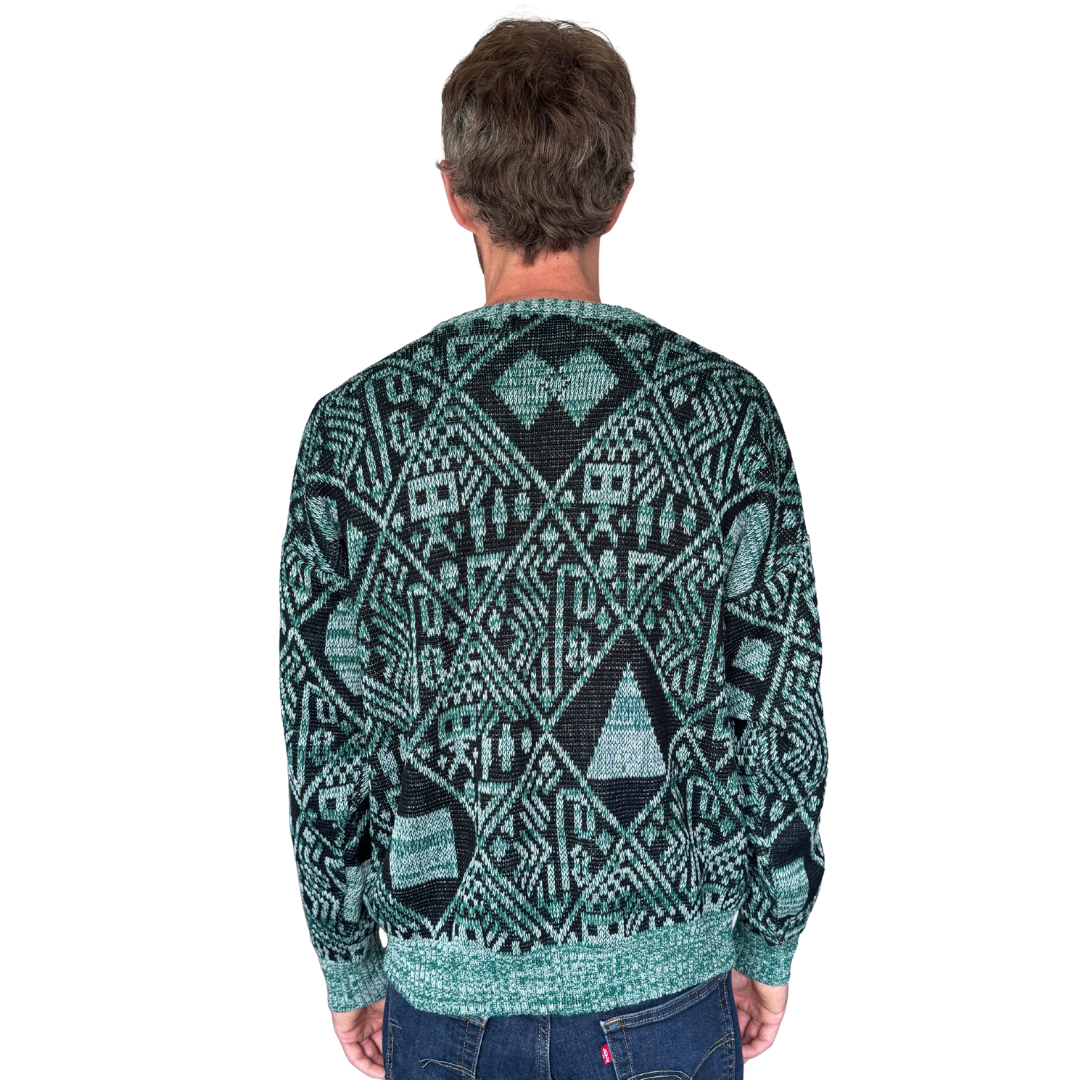 Men's Oscar De La Renta Green and Black Abstract Sweater | Large