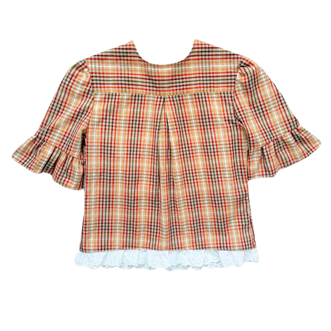 Up-Cycled Fall Striped Ruffled Blouse | Extra-Small / Small