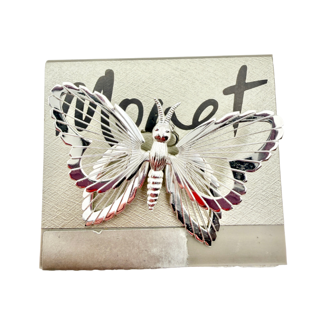 Vintage Signed Monet 3-D Silver-Tone Mesh Butterfly Brooch
