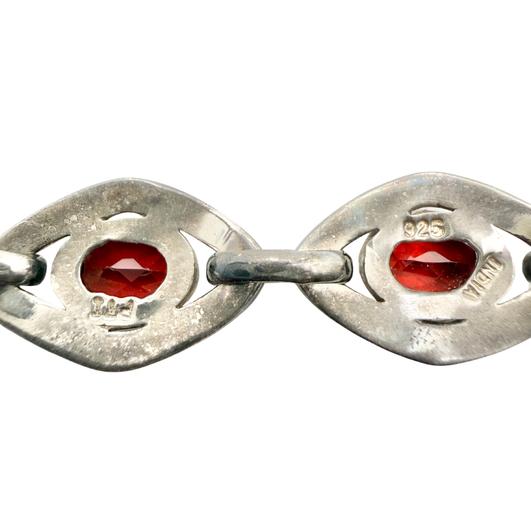 Sterling Silver Bracelet with Garnet Marquise Stones
