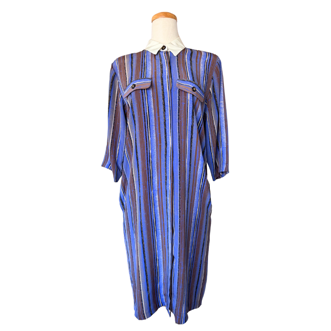 Striped Collared Shirt Dress with Ornate Belt | Medium