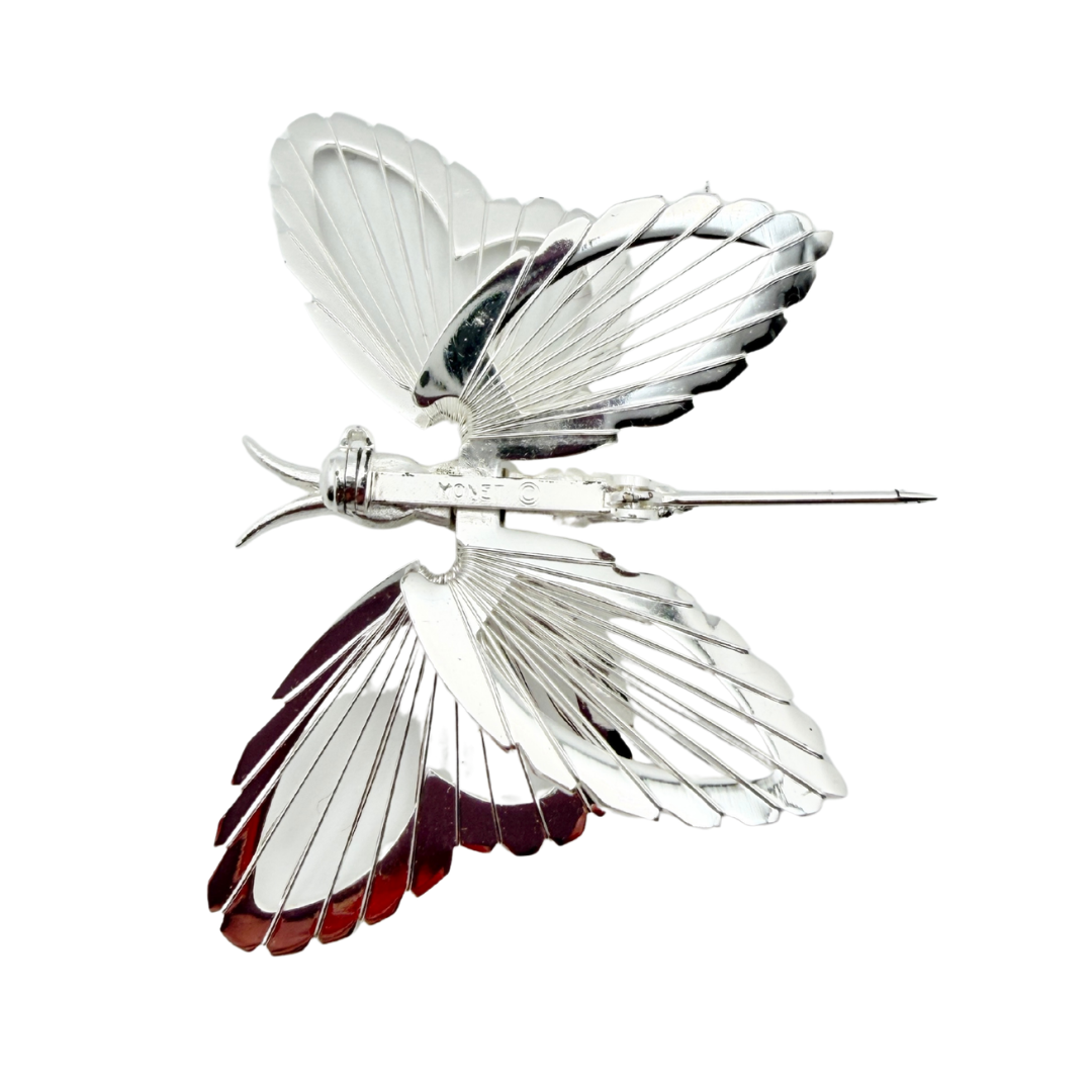 Signed Monet 3-D Silver-Tone Mesh Butterfly Brooch