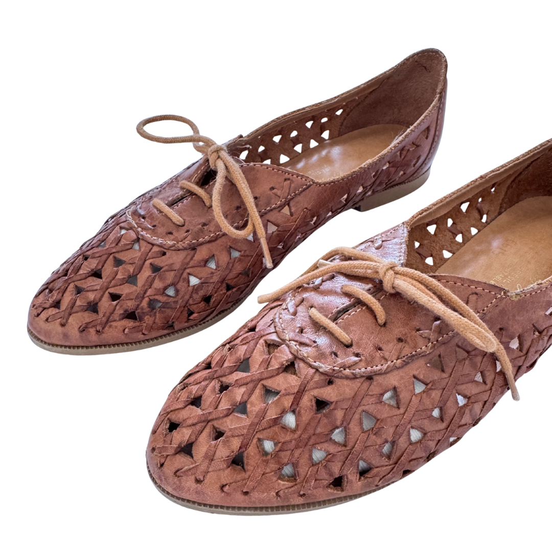 Tan Leather Lace-up Huarache Shoes | 7