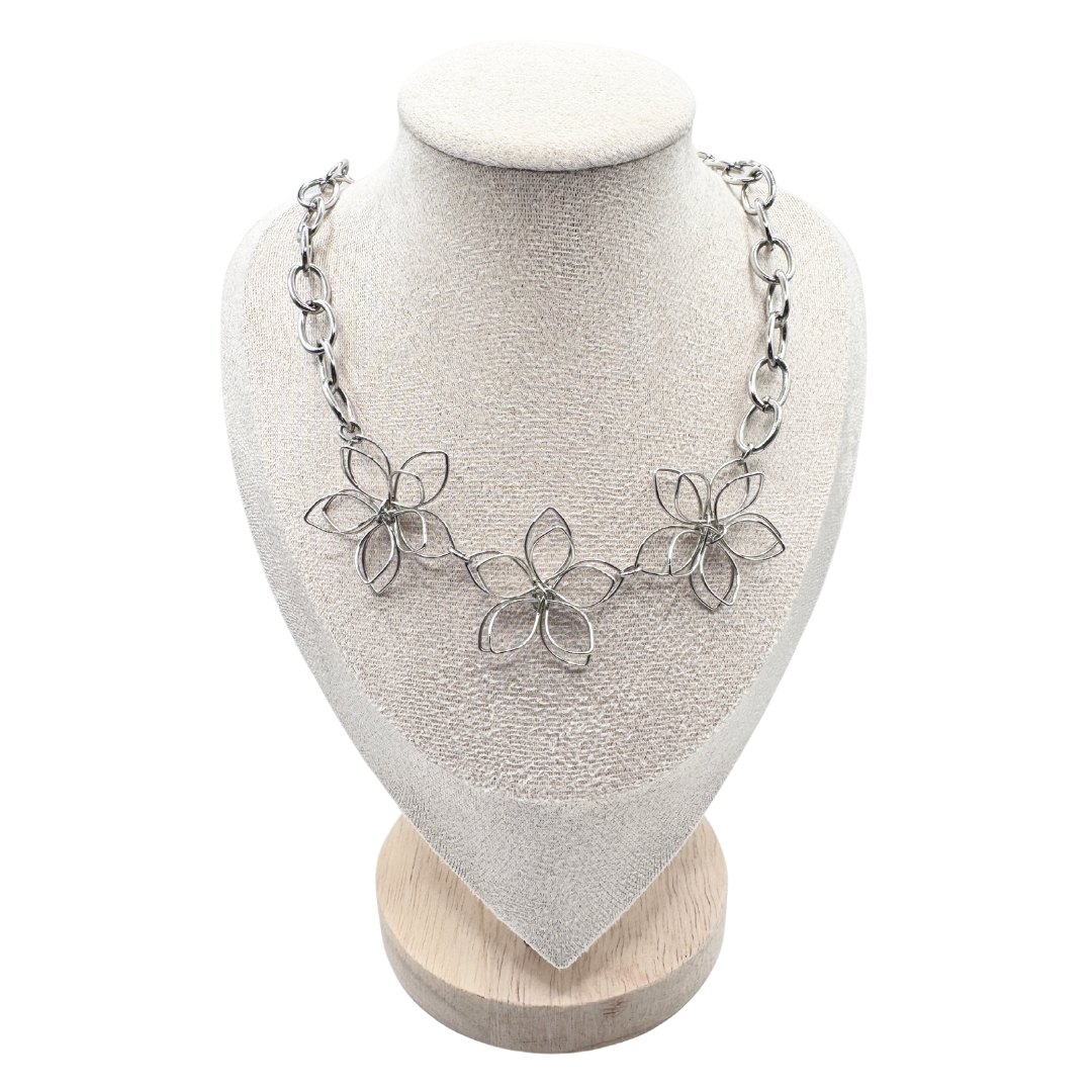 Upcycled Chunky Chain and Wire Flower Necklace