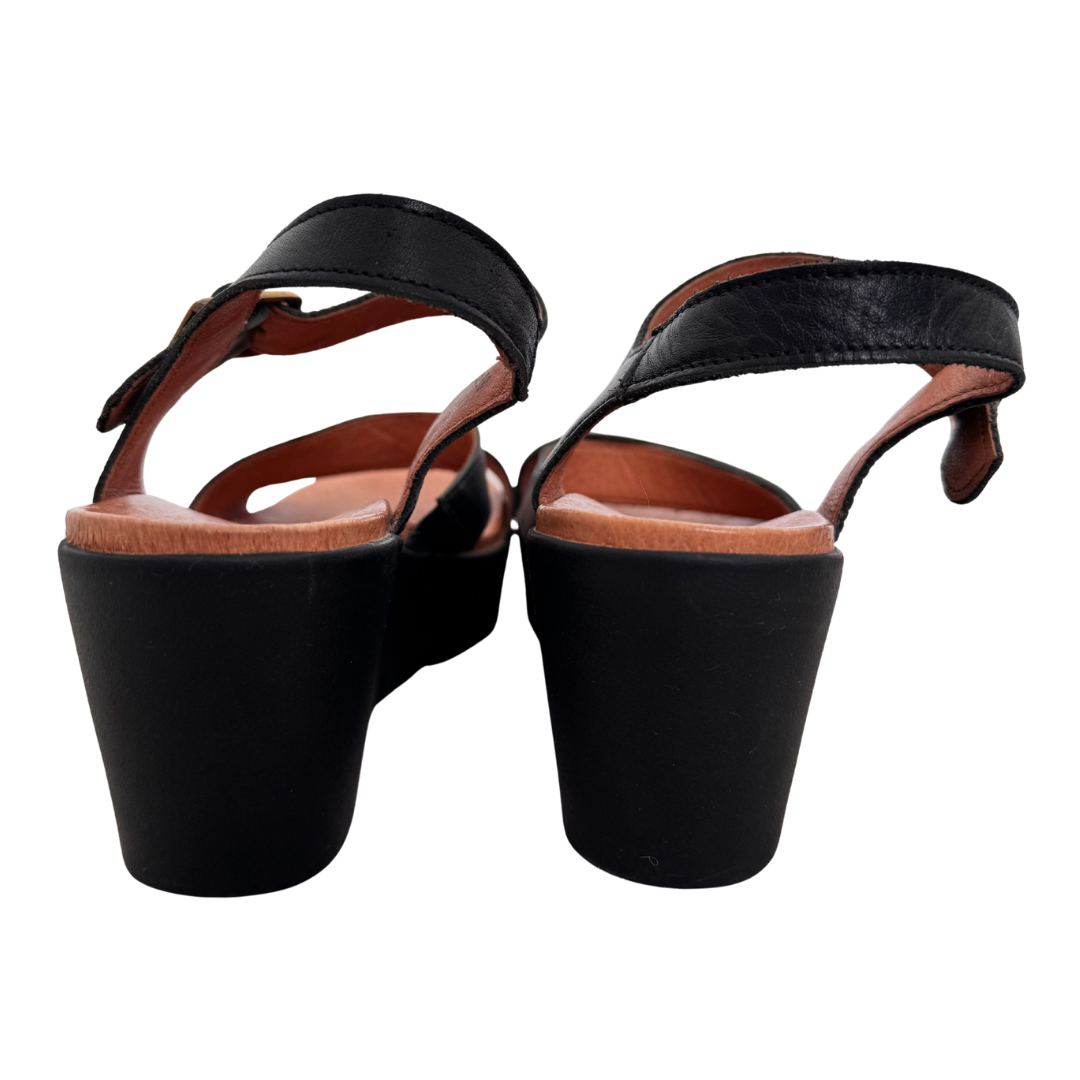 Bos. & Co. Black Leather Wedge Heel Sandals | 38 (Women's 8)