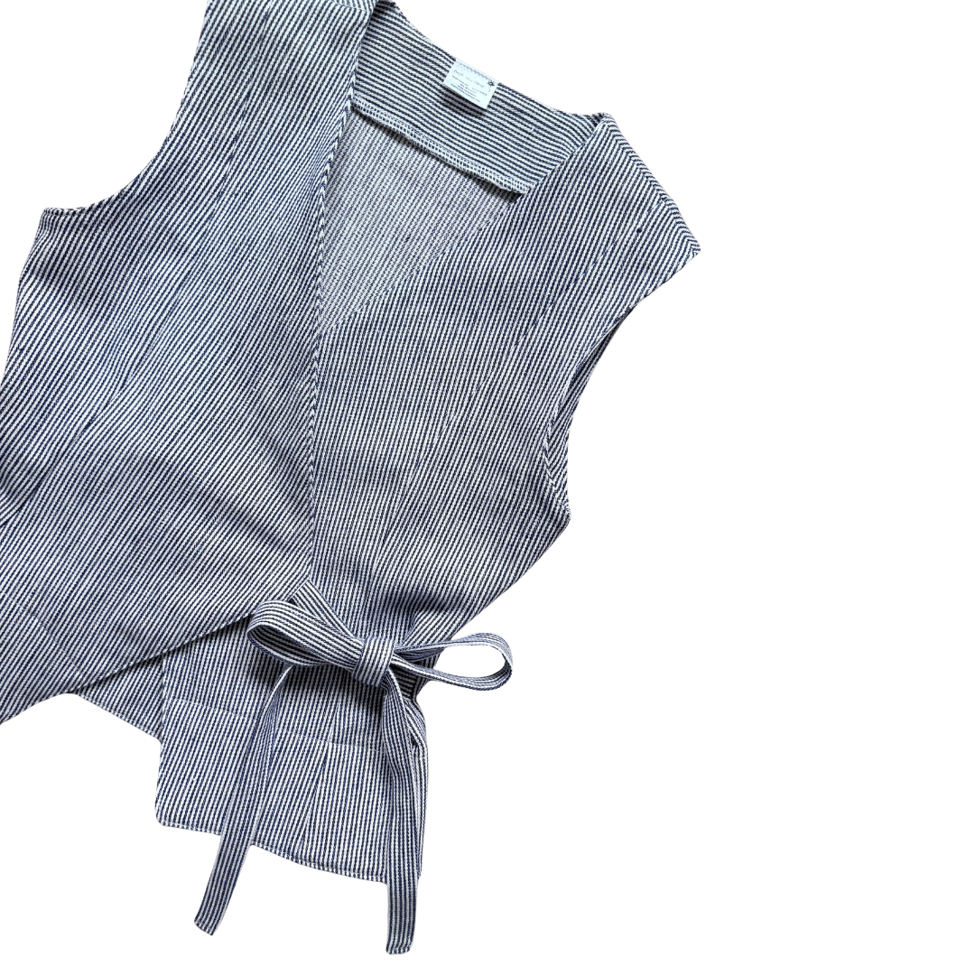 Recycled Sleeveless Striped Denim Wrap Blouse | Extra-Small