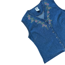 Load image into Gallery viewer, Unik Fashions Denim Floral Embroidered Blouse | Small-Medium
