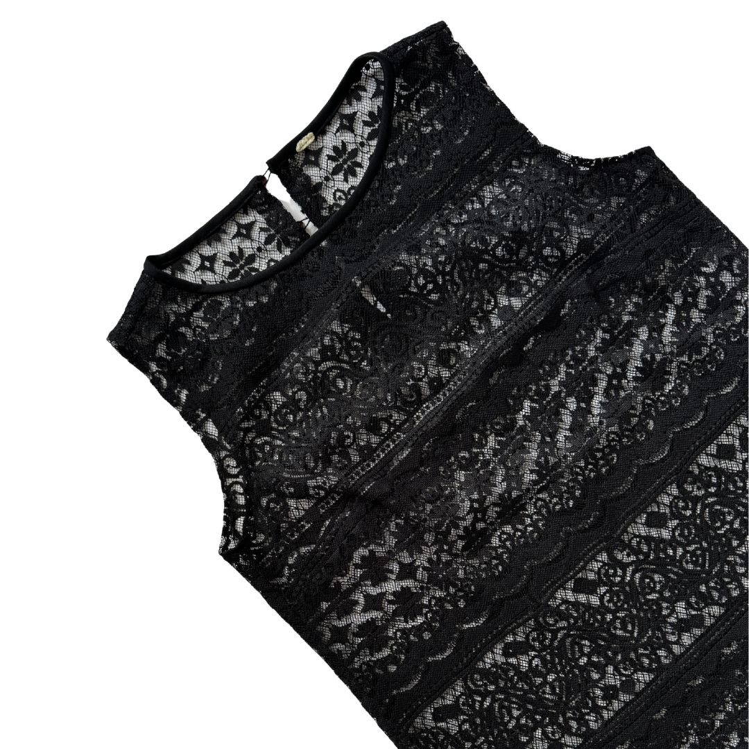 House of Nu-Mode Black Lace Tank Top | Small