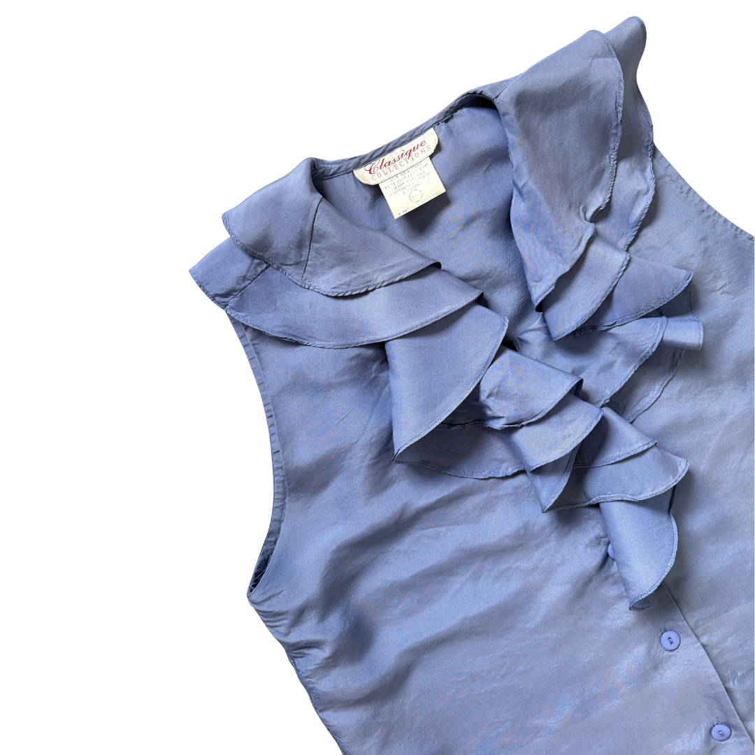 Classique Collections Periwinkle Blue Sleeveless Ruffled Blouse | Small - Medium