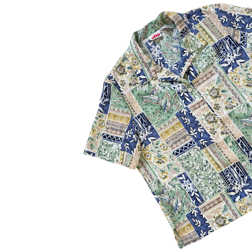Alia Blue and Green Floral Patch Print Blouse | Large / Extra-Large