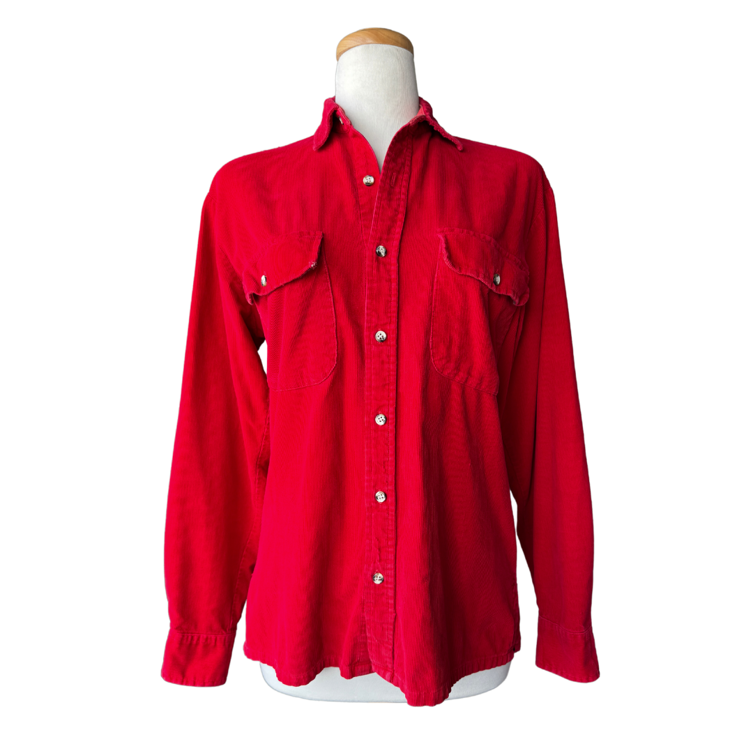 Red Corduroy Button Down Shirt | Small-Medium