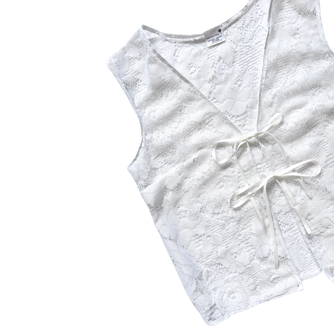 Recycle White Floral Lace Tie-Front Vest | Small