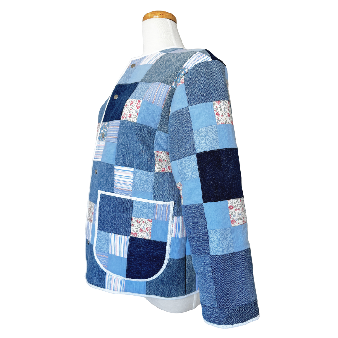 Recycled Denim and Floral Patchwork Quilted Jacket | Small - Medium