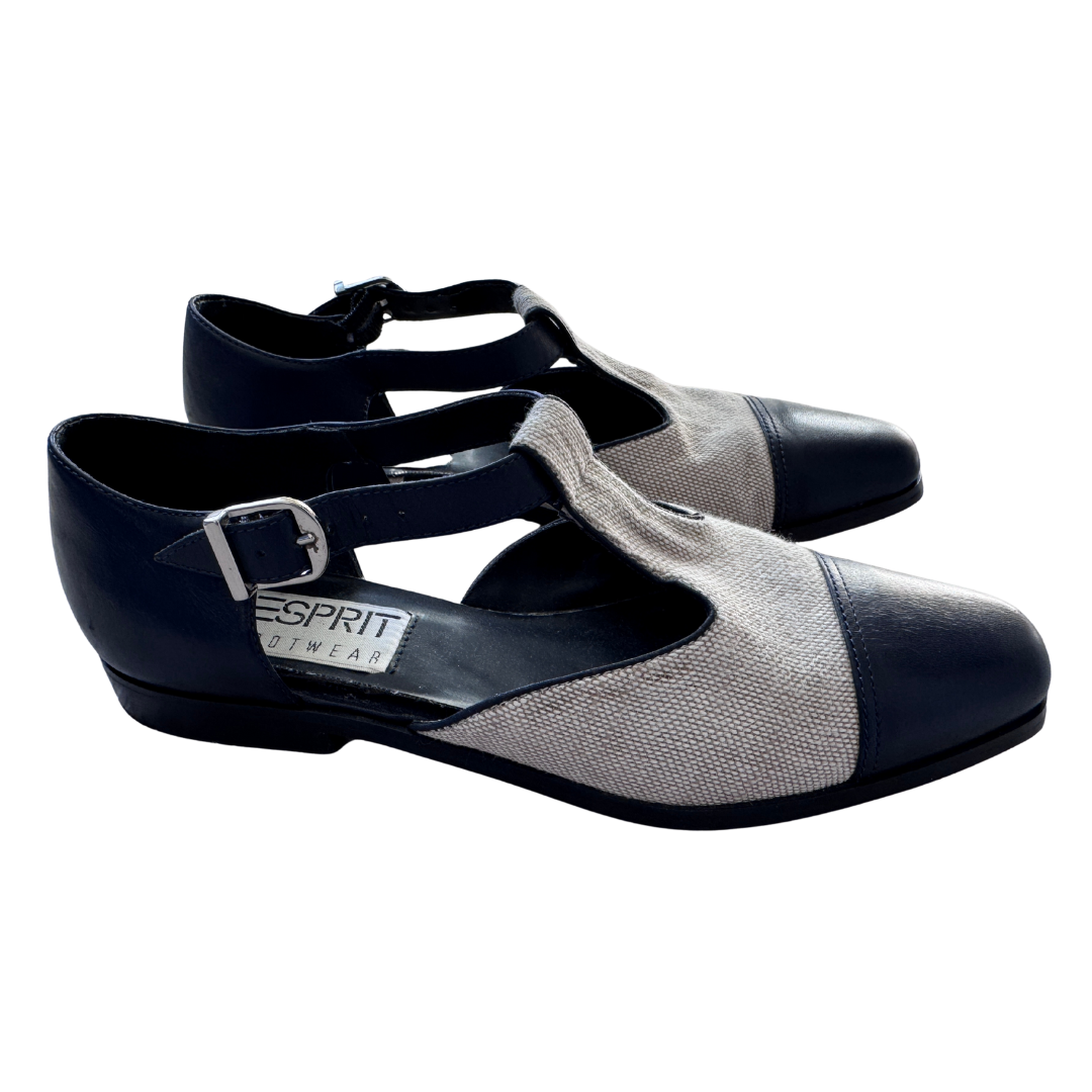 Esprit Leather and Burlap Square Toe Mary Janes | 6.5