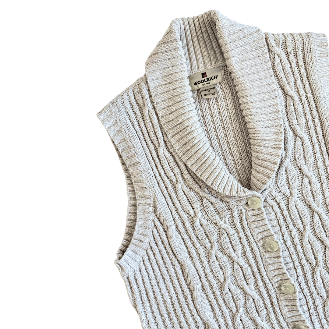 Woolrich Marled Beige Cable Knit Vest | Large