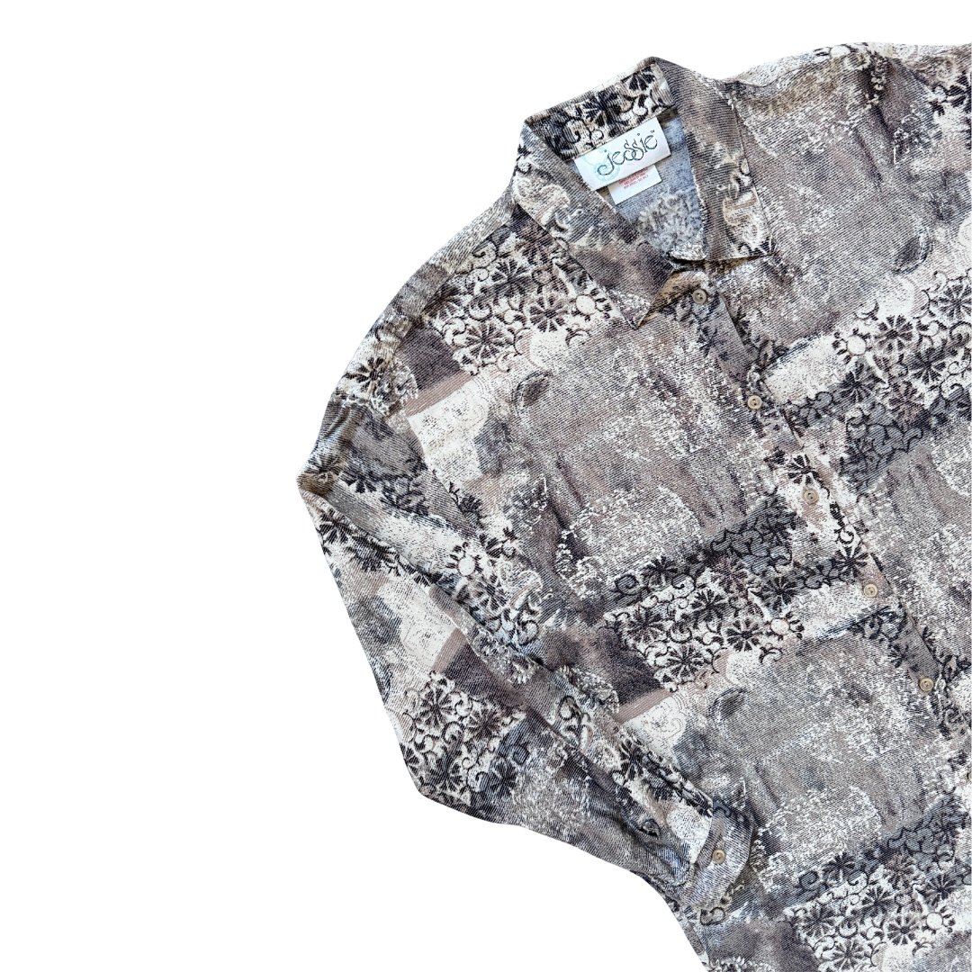 Jessie Neutral Tones Abstract and Floral Blouse | Medium -Large