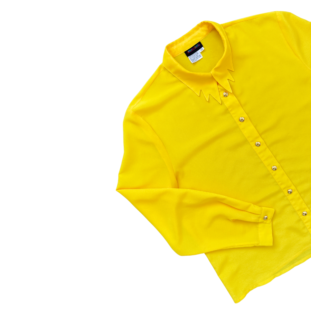 Simon Change Yellow Abstract Shape Collar Blouse | Medium- Large