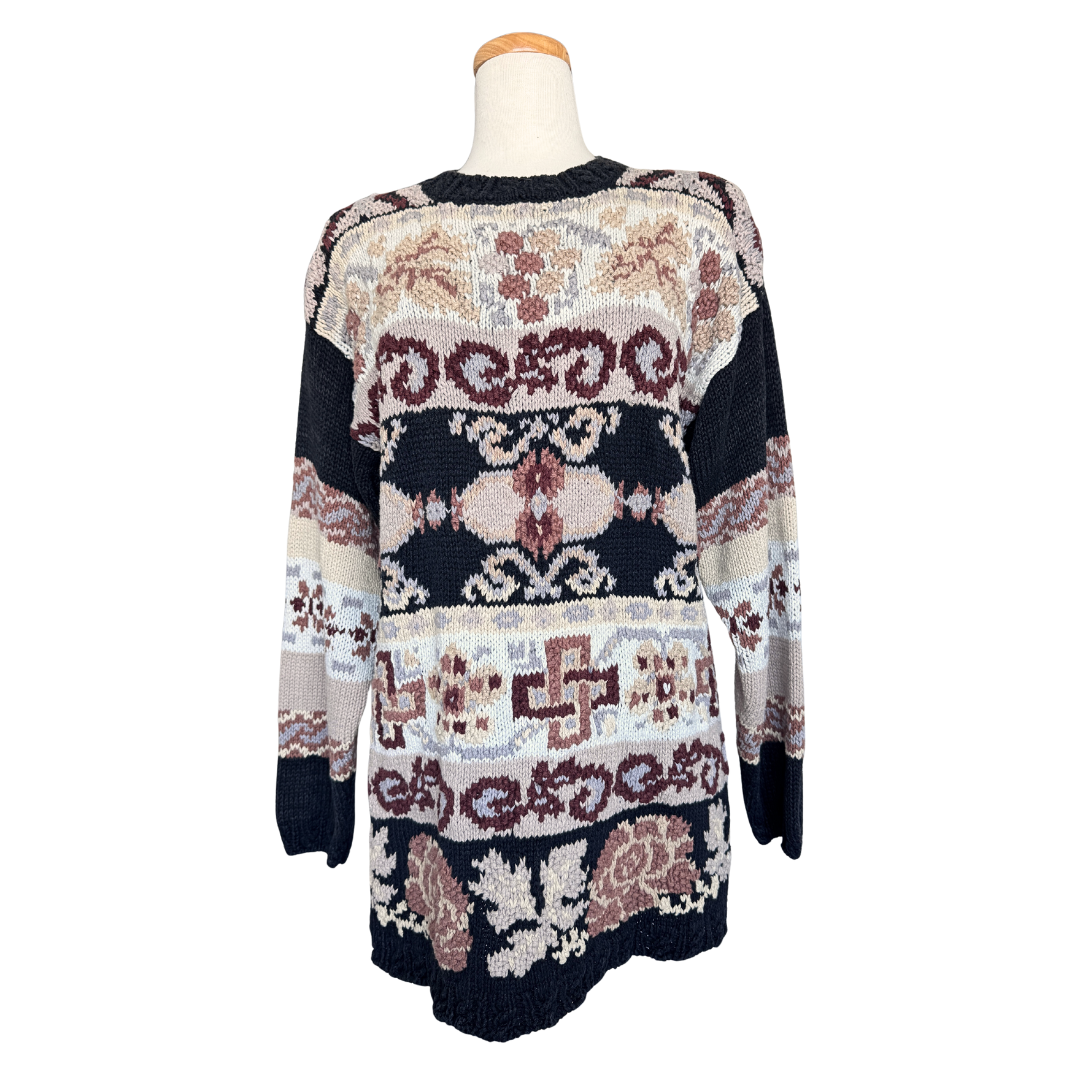 Popull'ere Black/Beige and White Floral Sweater | Medium