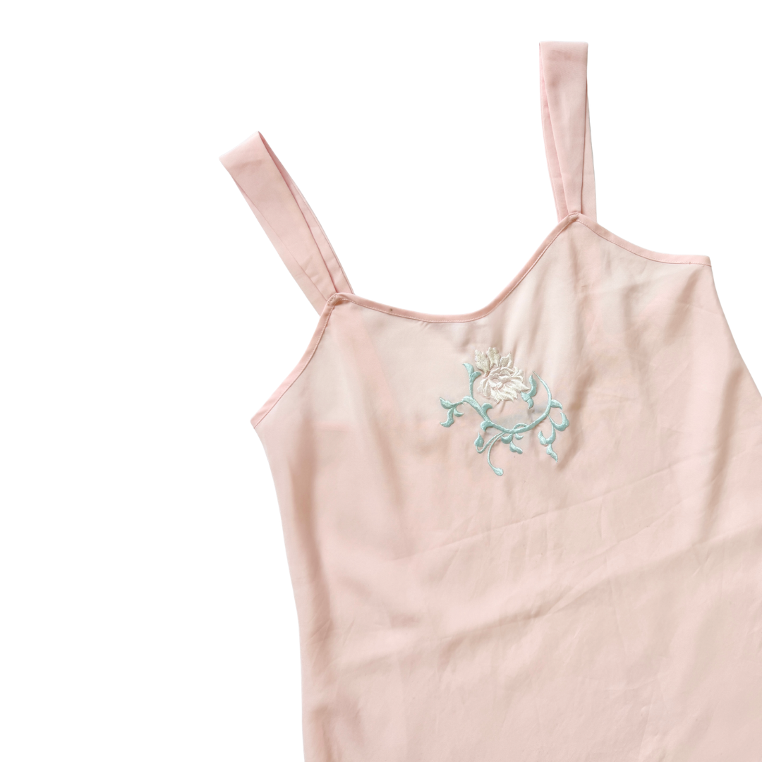 Natori for Avon Baby Pink Slip Dress with Embroidered Rose | Small-Medium