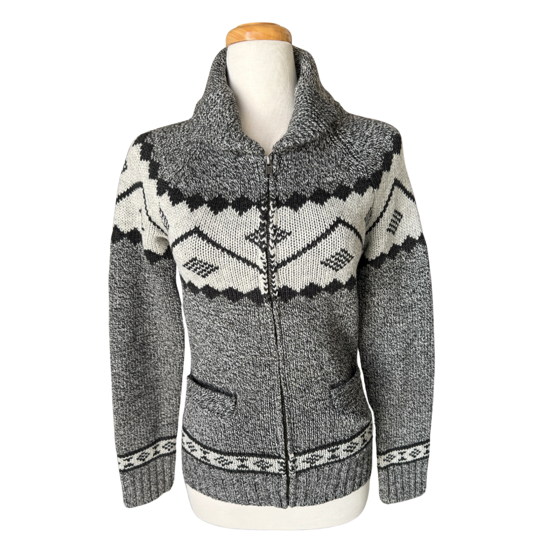 Wind River Gray Wool Blend Zip-up Cowichan Sweater | Small