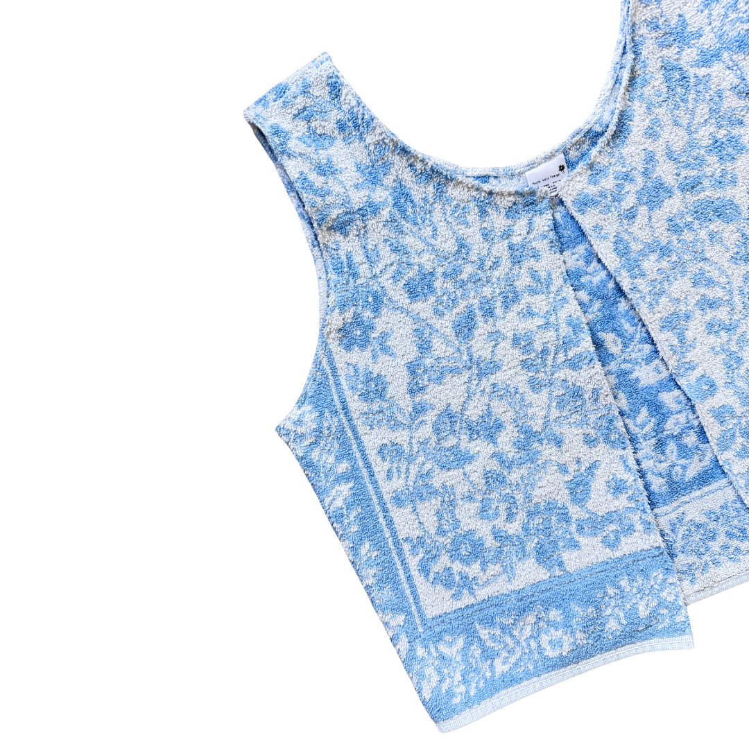 Recycled Vintage Blue and White Floral Towel Vest | Large / Extra-Large