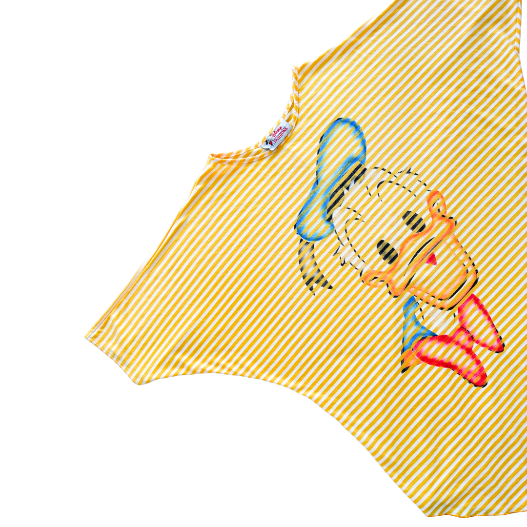 Yellow and White Striped Donald Duck Disney Graphic T-Shirt | Large