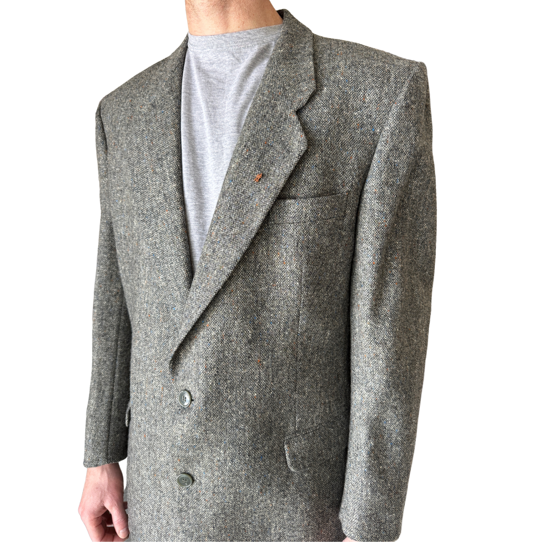 Men's Dark Gray Marled Wool Blazer | Extra-Large