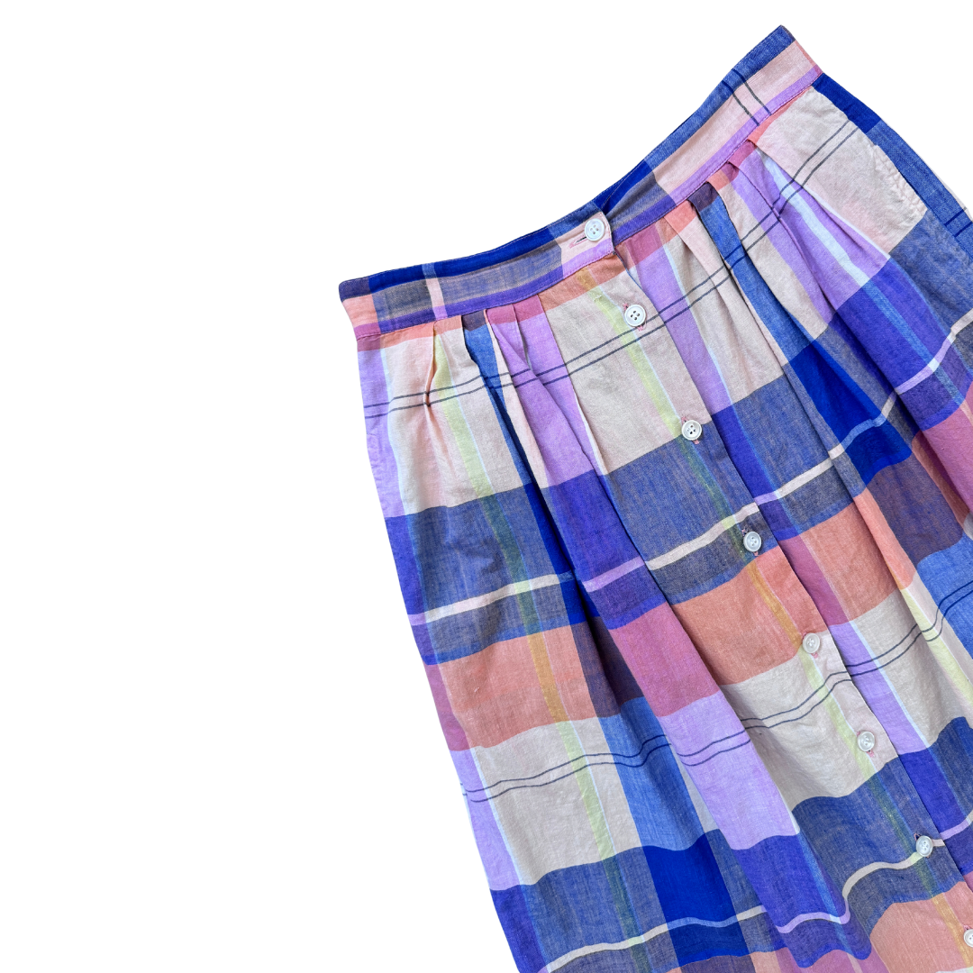 T. Lipson Pastel Plaid Button Front Skirt | Medium-Large