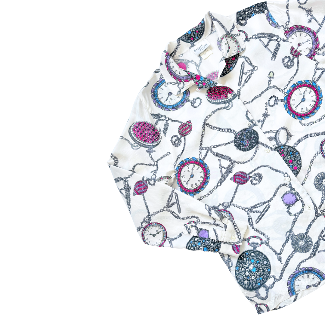 Select by Elite Silk Blouse with Clock Graphic | Medium - Large