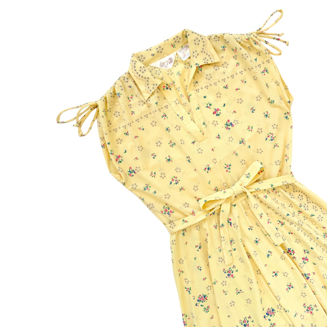 Sears Yellow Floral Tie-Shoulder Midi Dress | Medium / Large