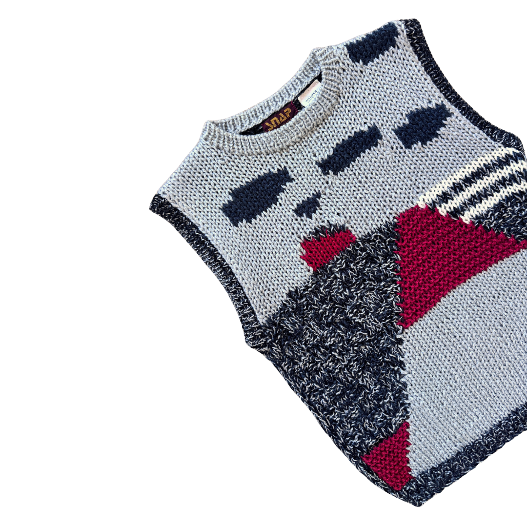 Snap by Knit-Set Red and Gray Abstract Print Knit Vest | Large