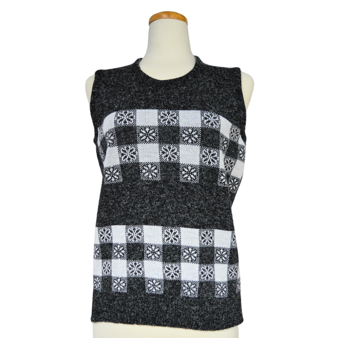 Gray and White Checkered Daisy Vest | Small-Medium