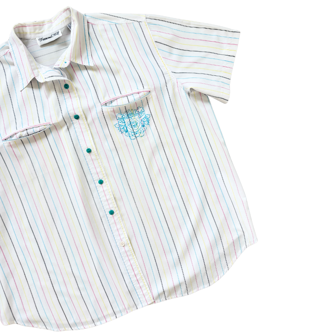 Men's Diamond Hill White Multicoloured Pinstripe Button Down Shirt | Extra-Large