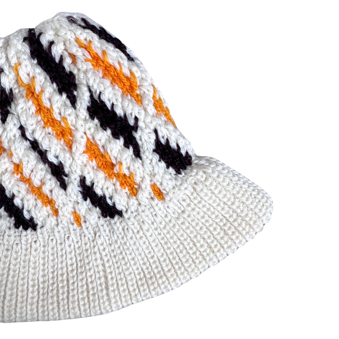 Cream Knit Winter Hat with Geometric Pattern