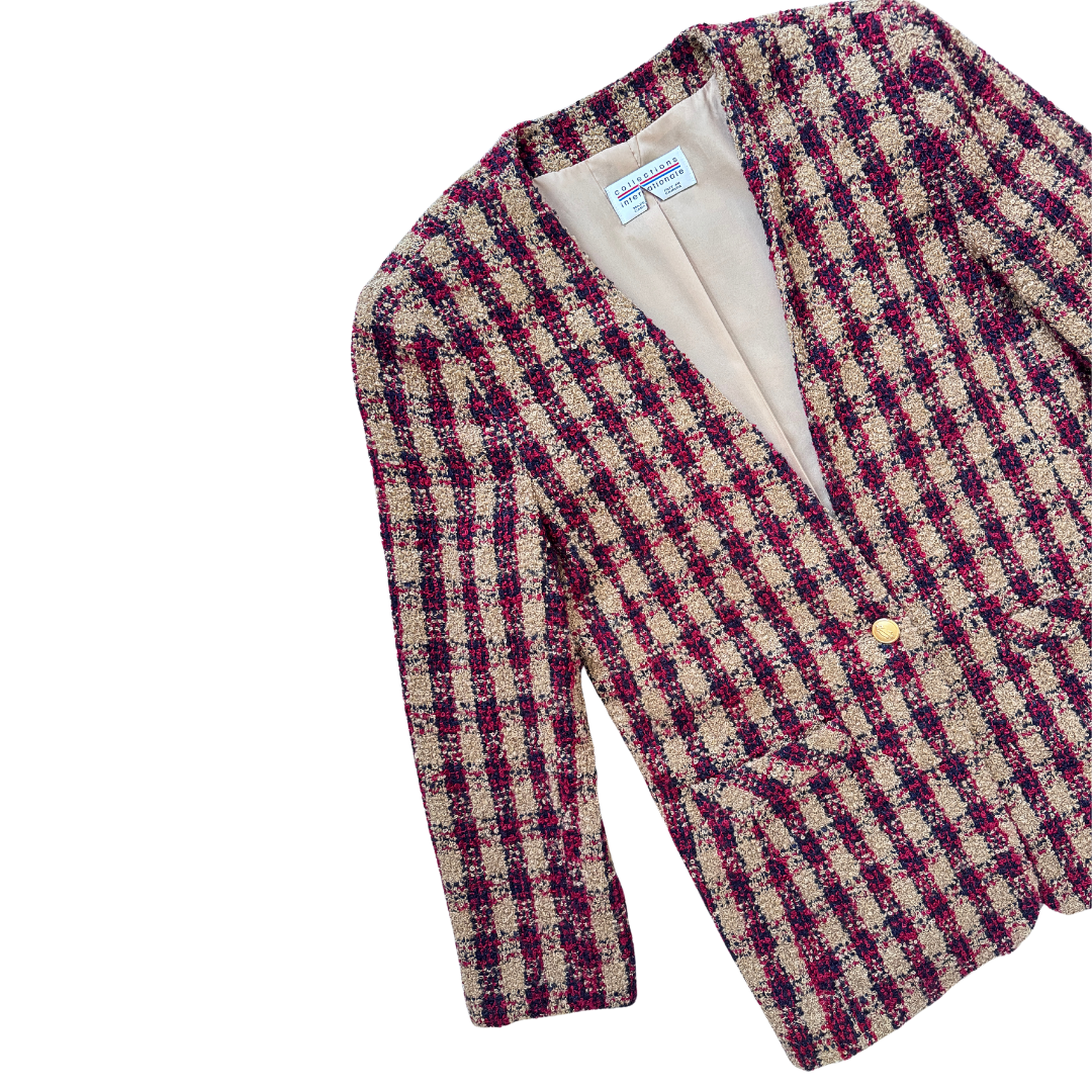Collections International Plaid Tweed Wool Blend Blazer | Large