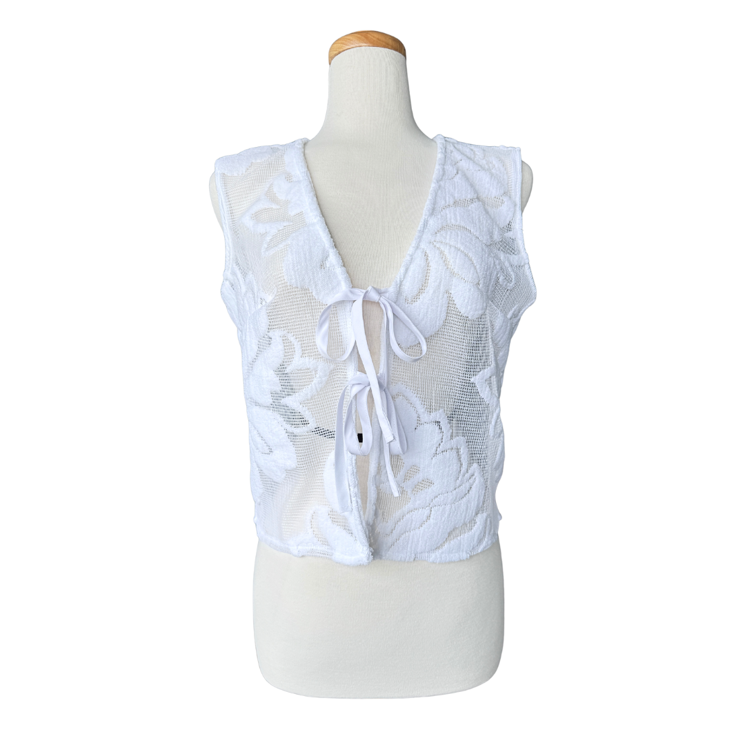 Recycled White Lace and Terry Floral Tie-Front Vest | Medium